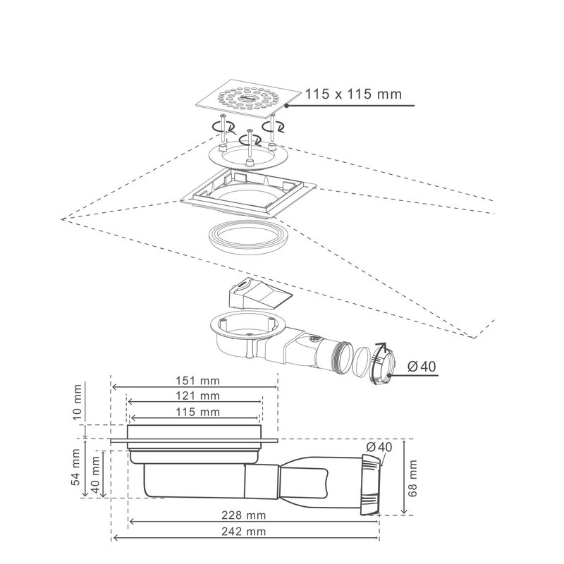 Sifon de pardoseala cu iesire laterala, Wirquin Venisio Compact 30723462 - imagine 4