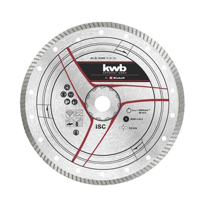 Disc diamantat diametru 300 x 25,4 mm, pentru taiat piatra si marmura, KWB - imagine principală