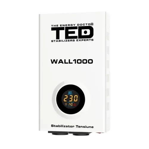 Stabilizator retea maxim 1000 VA, LCD, 2 iesiri schuko TED1000WALL