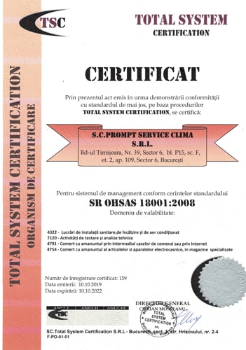 Certificat ISO 18001:2008