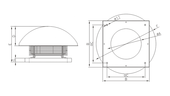 Dimensiuni ventilator industrial Dospel WD II 200