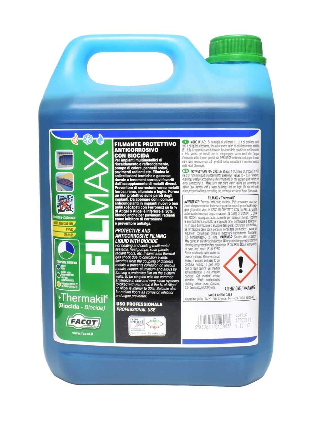 Solutie anticoroziva pentru curatat schimbatoare si radiatoare de aluminiu Facot FILMAX+Thermakil, 5 Litri, FILK005