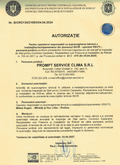 Certificat Autorizatie RSVTI