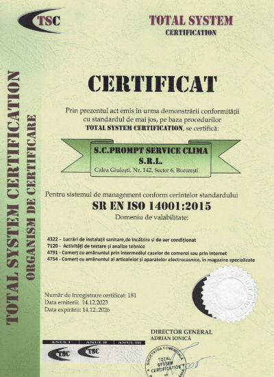 Certificat ISO 14001