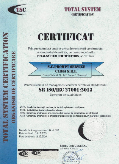 Certificat ISO 27001