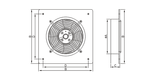 Dimensiuni ventilator industrial de perete Dospel WOKS 800