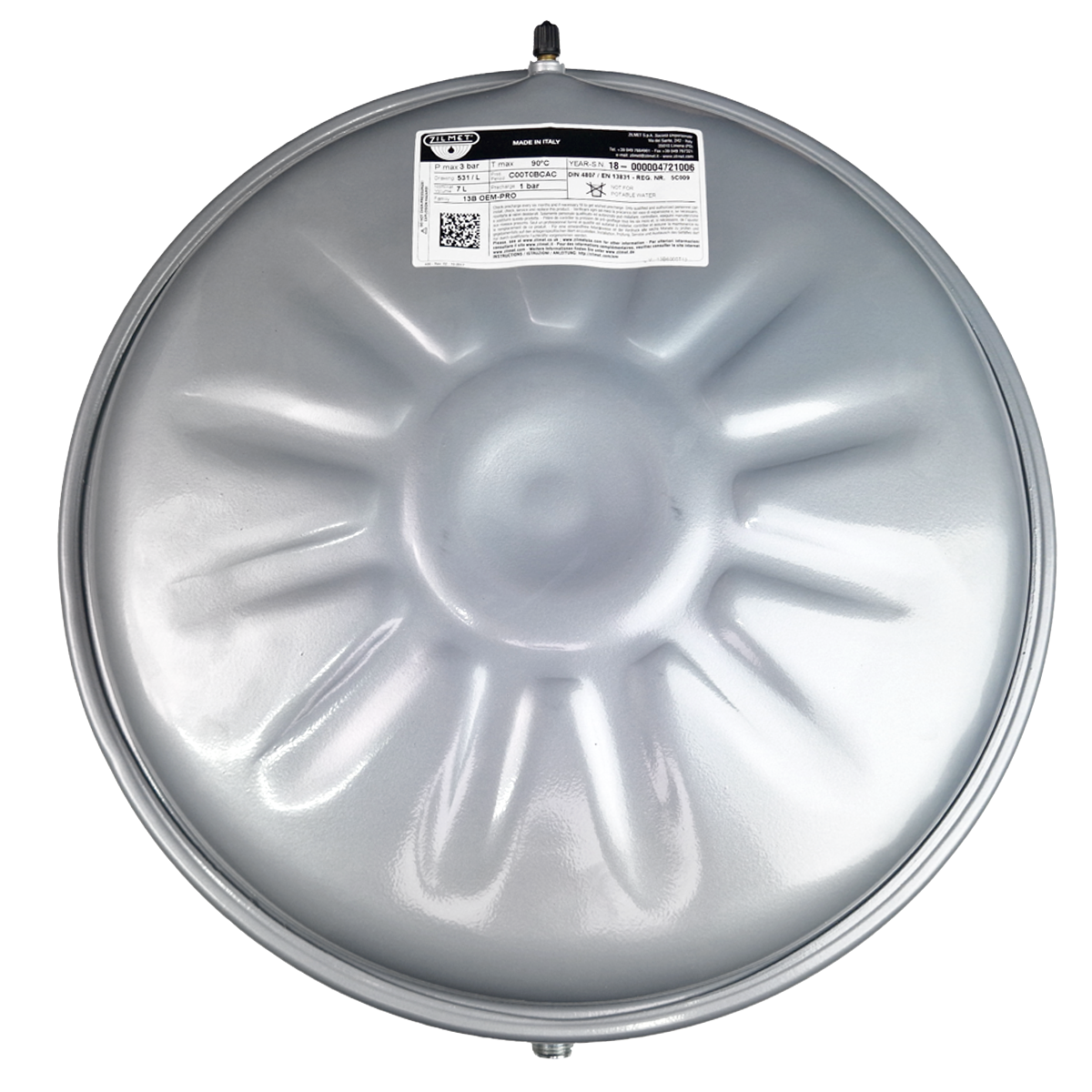 Vas de expansiune 7 litri Zilmet, diametru 387 mm, grosime 90 mm, racord 3/8", membrana fixa, 3 bar - Prompt Service