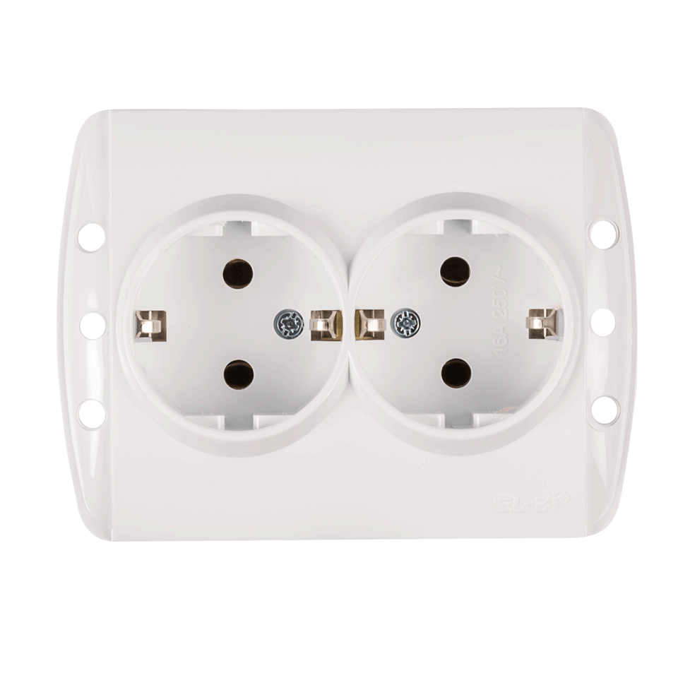 Priza dubla CP ST Elbi Zirve 16A, fara ornamente, IP 20, montaj incastrat, EL0000066, alb
