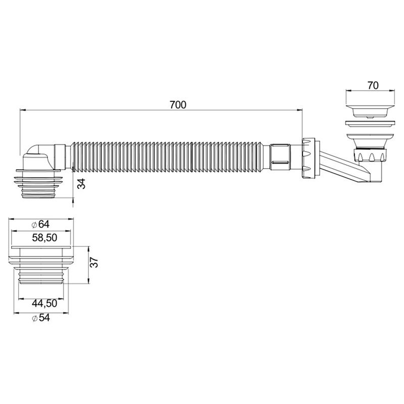 Sifon pentru cadita dus, cot flexibil, Wirquin 30950190 - imagine 2