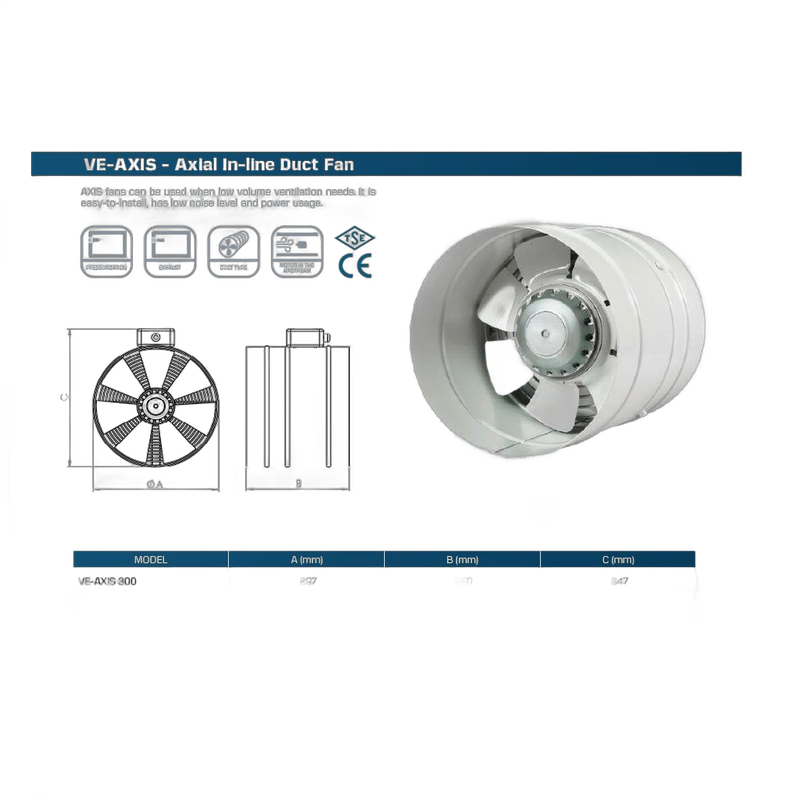 Ventilator Venteurope VT-Axis 300, industrial axial de tubulatura D300