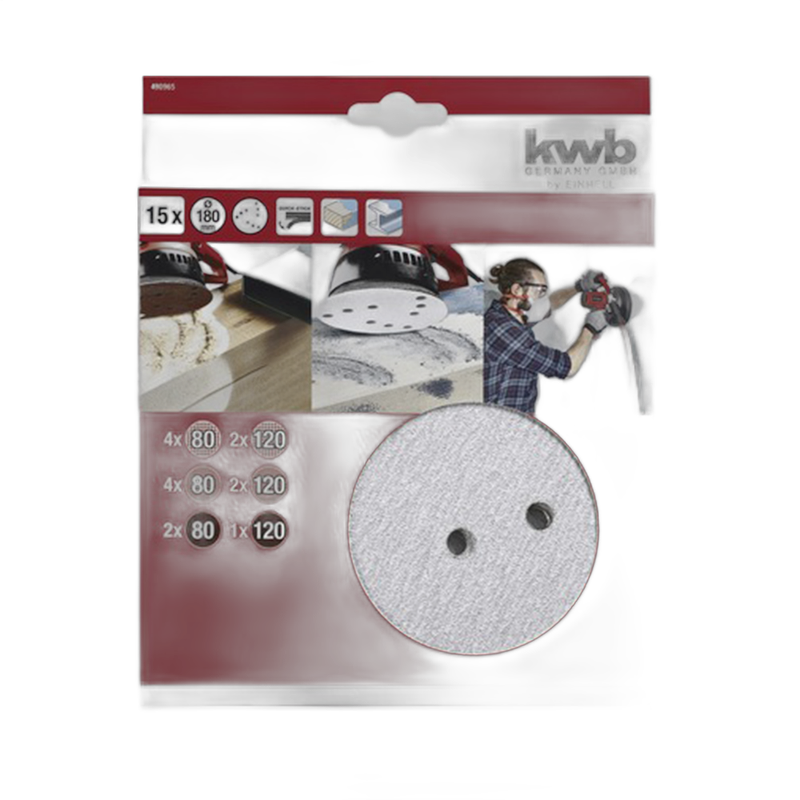 Set 15 discuri abrazive pentru slefuit pereti si suprafete plane, 180 mm, KWB - imagine 2