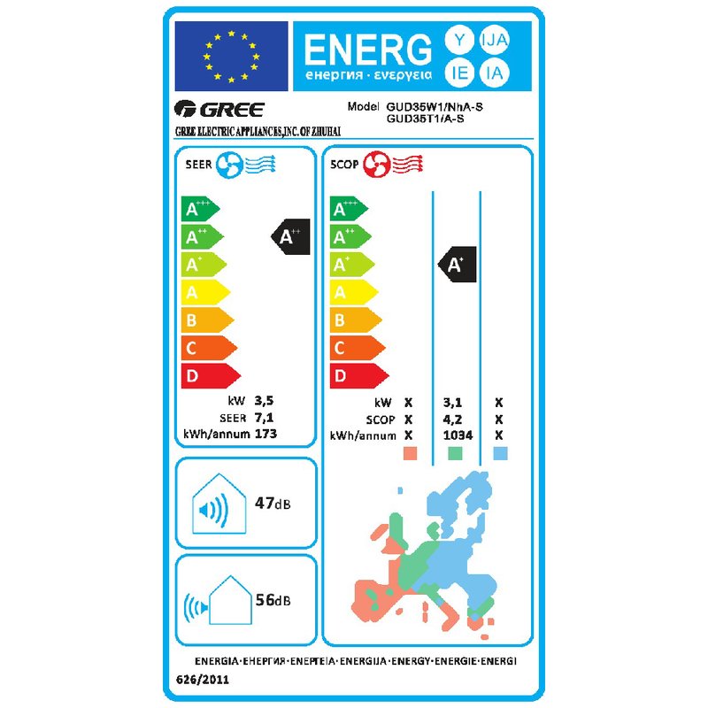 Aer conditionat tip caseta Gree GUD50T1/A1-S - GUD50W1/NhA-S, 18000 BTU