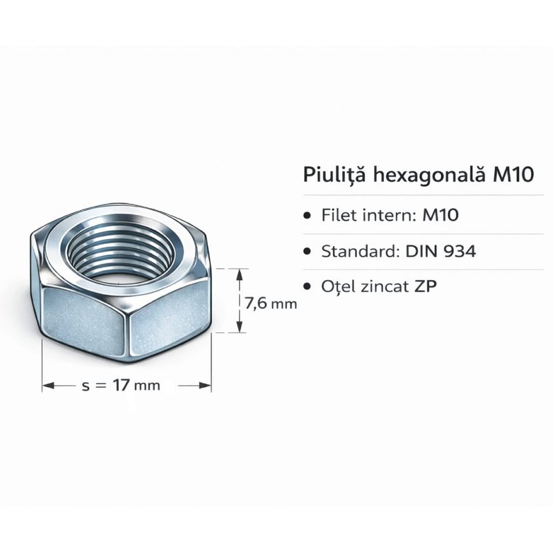 Pachet piulite hexagonale Chavesbao DIN 934 Zn M8 (cutie de 200 bucati)