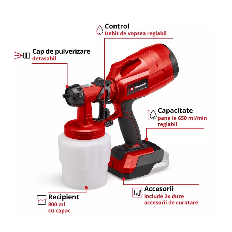 Pistol pentru vopsit pe acumulator Einhell TC-SY 18/60 Li-Solo - 4260025 0