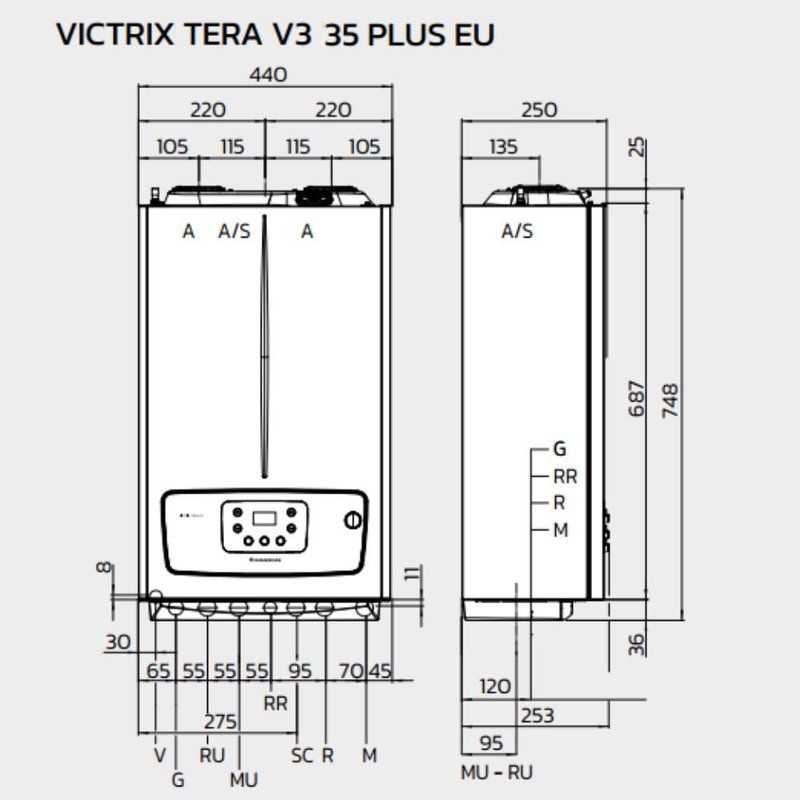 Centrala termica in condensare, doar incalzire, Immergas Victrix TERA 35 PLUS V3 - 3.036307 -schita