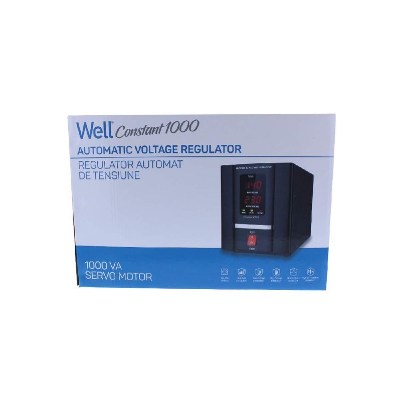 Stabilizator automat de tensiune cu servomotor Well 1000VA/600W, AVR-SRV-CONSTANT1000-WL, Protectie la Tensiune scazuta, Supratensiune, Supraincalzire, Scurt Circuit 2