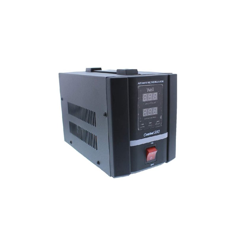 Stabilizator automat de tensiune cu servomotor Well 500VA/300W, AVR-SRV-CONSTANT500-WL Protectie la Tensiune scazuta, Supratensiune, Supraincalzire, Scurt Circuit