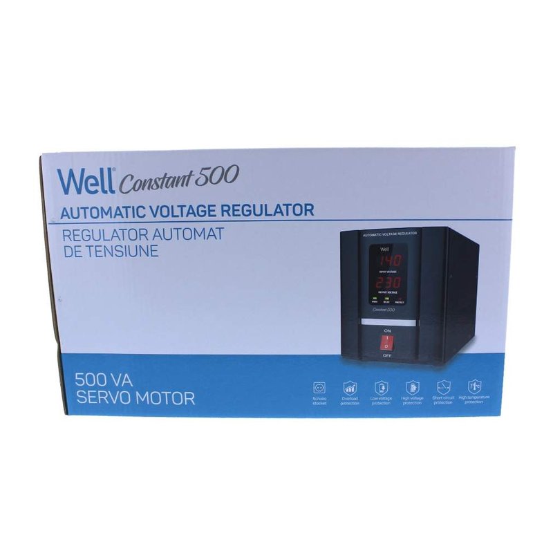 Stabilizator automat de tensiune cu servomotor Well 500VA/300W, AVR-SRV-CONSTANT500-WL Protectie la Tensiune scazuta, Supratensiune, Supraincalzire, Scurt Circuit 2