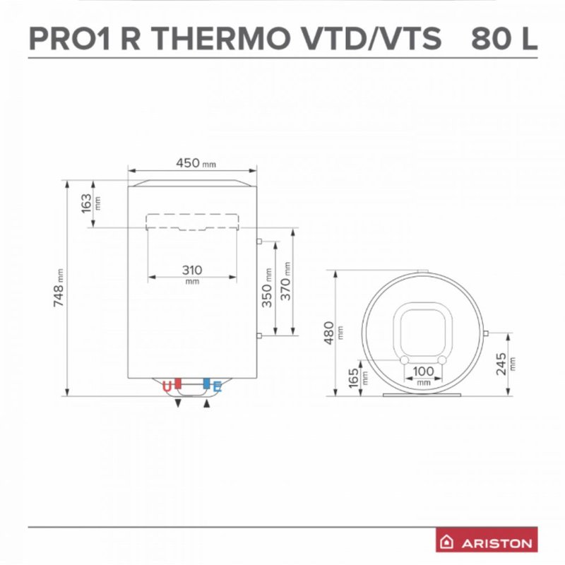 Boiler termoelectric Ariston Pro1 R 80 VTD 1,8K EU, 80 litri, serpentina dreapta, clasa ErP C, 3201913 2