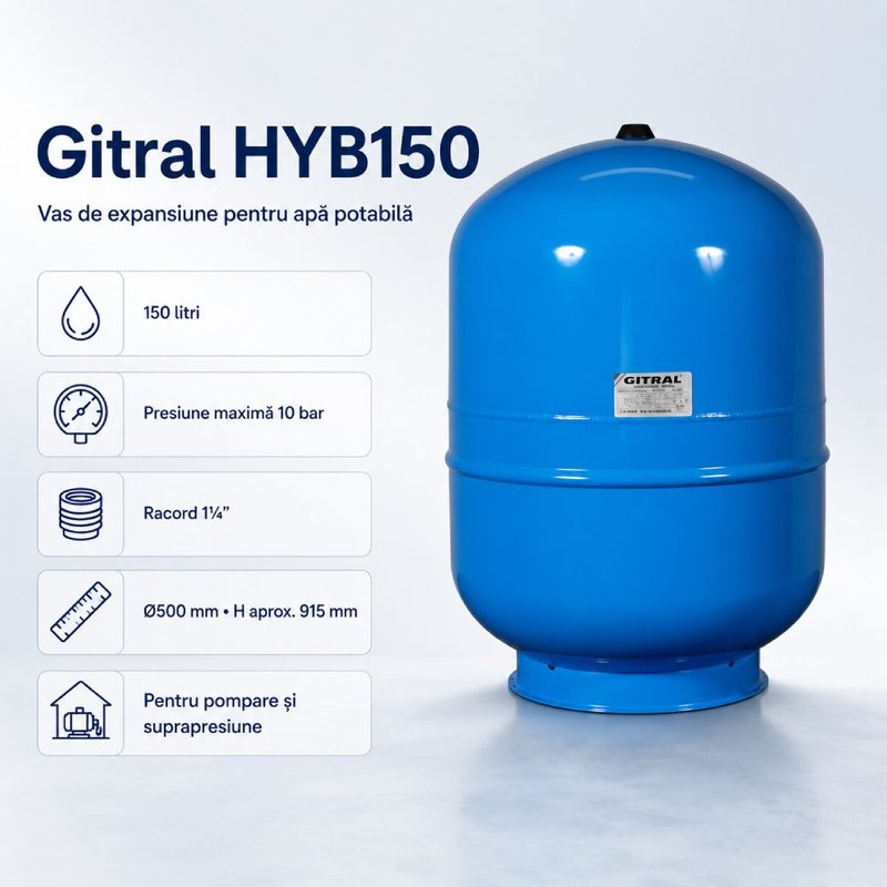 Vas de expansiune 150 litri Gitral HYB150, membrana fixa, 10 bar, 11A0015011 3