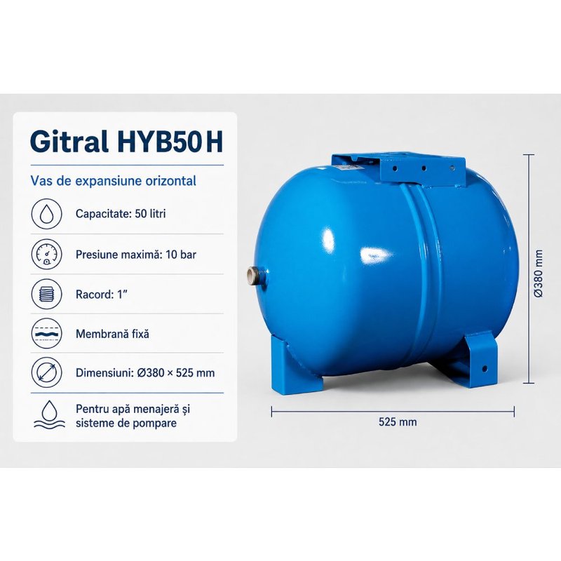 Vas de expansiune 50 litri Gitral HYB50 H, membrana fixa, 10 bar, 11A0005024 2