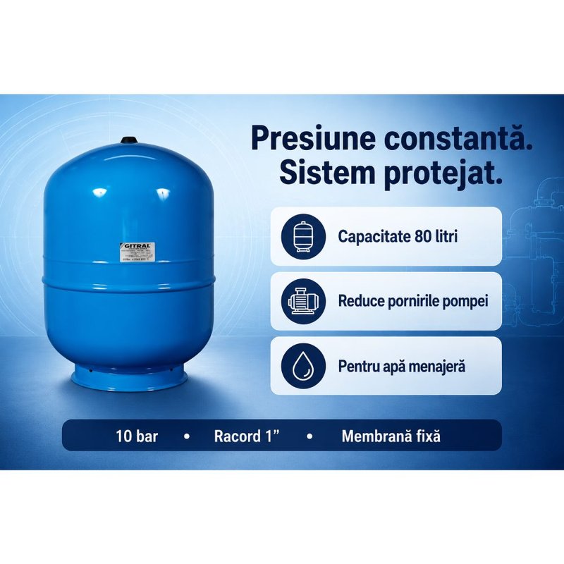 Vas de expansiune 80 litri Gitral HYB80, membrana fixa, 10 bar, 11A0008016 2