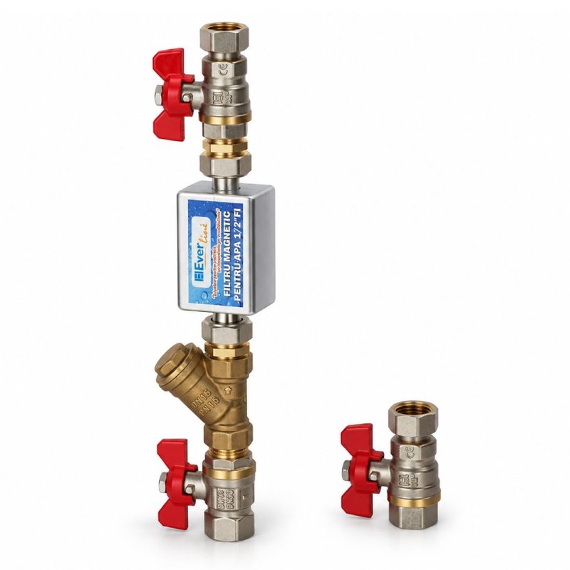Kit hidraulic montaj boiler electric, Everline, robineti, niple, filtru Y si magnetic 1/2" 1