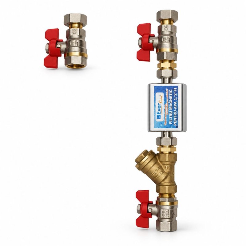 Kit hidraulic montaj boiler electric, Everline, robineti, niple, filtru Y si magnetic 1/2" 2