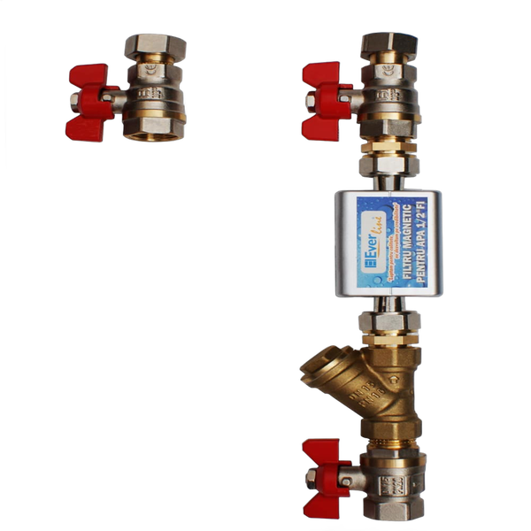 Kit hidraulic montaj boiler electric, Everline, robineti, niple, filtru Y si magnetic 1/2" - Prompt Service