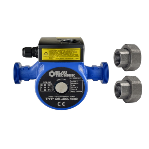Pompa de circulatie apa potabila Blautechnik  25-40-180, racorduri incluse, inaltime maxima pompare 4 m - Prompt Service