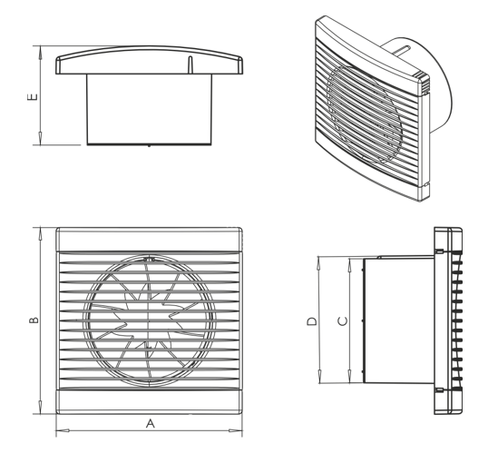 Dimensiuni ventilator casnic Dospel Play Modern 125 WC