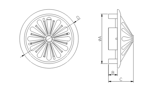 Dimensiuni grila ventilatie Dospel D/15 WR