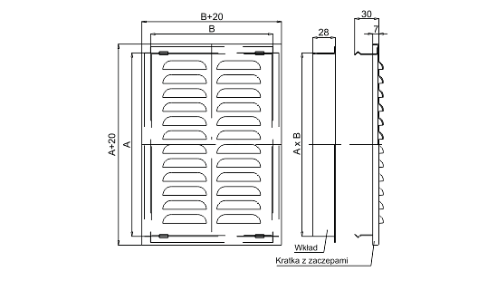 Dimensiuni grila metalica ventilatie Dospel D/AK 140x210