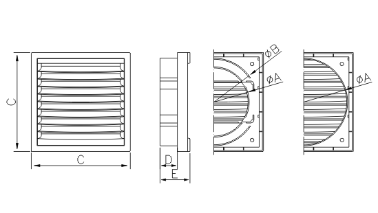 Dimensiuni grila ventilatie Dospel KR 150