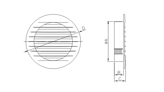 Dimensiuni grila ventilatie Dospel KRO 150 /B